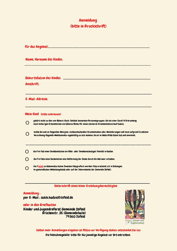 Anmeldung Pfingstferienprogramm