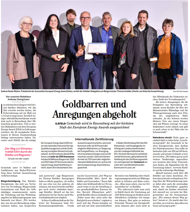 Auszeichnung European Energy Award in Ravensburg 2021