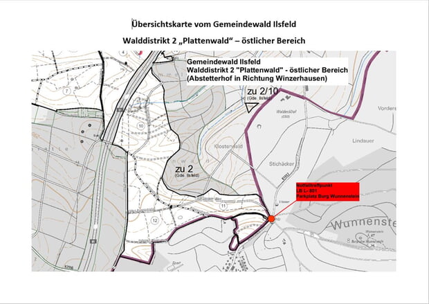 Übersichtskarte Walddistrikt 2 "Plattenwald" östlicher Bereich