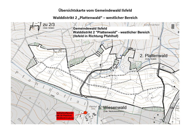 Übersichtskarte Walddistrikt 2 "Plattenwald" westlicher Bereich