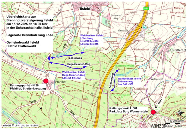 Übersichtskarte Brennholzversteigerung Gemeinde Ilsfeld 2025